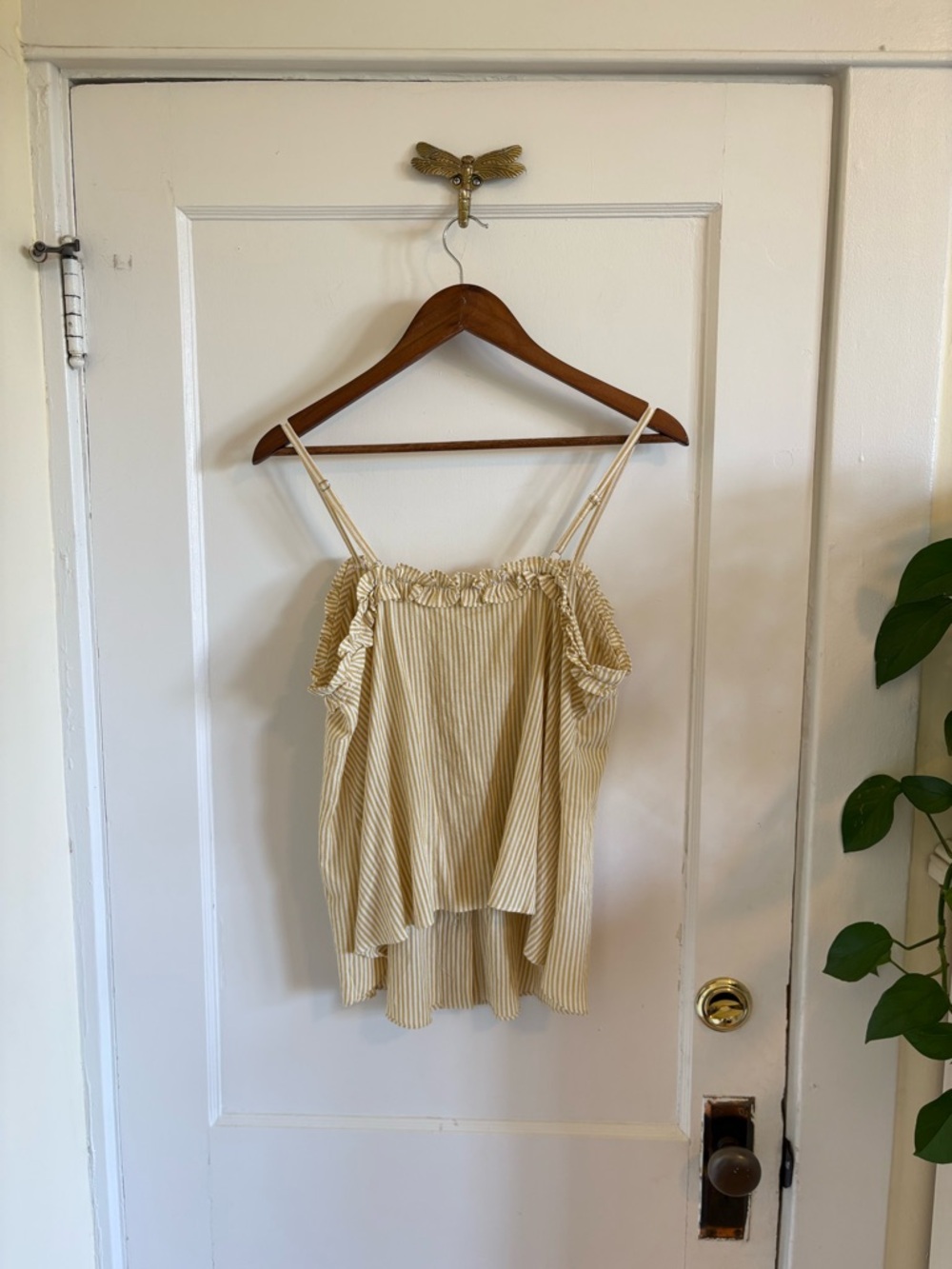 By Together Cream Striped Ruffle Button-Front Tank Medium - Picture 5 of 7